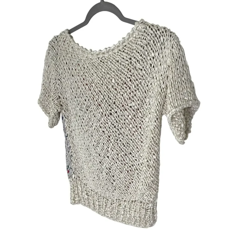 The Added Touch Striped Woven Cropped Sweater Short Sleeve Shirt Y2K Vintage S
